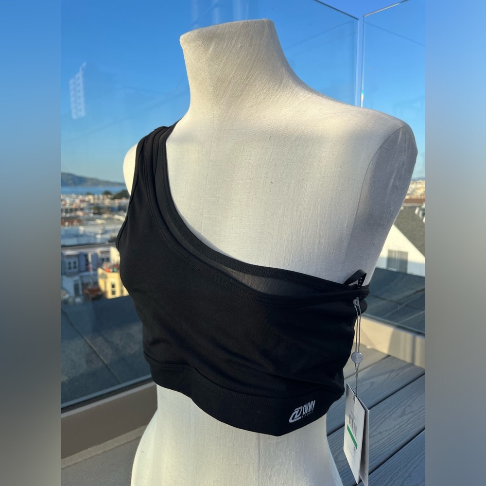 NWT DKNY - L Sport Double-Layer One-Shoulder Mesh-Combo Bralette